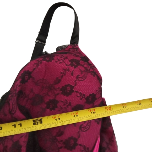 Pink Black Lace Lingerie Chemise Bustier Style Bow Detail SZ 22/24 - Picture 5 of 6